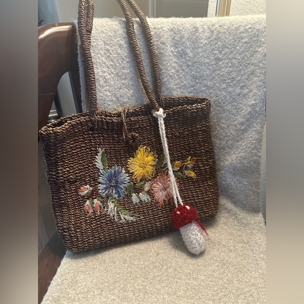 Handcrafted Floral Embroidered Brown Tote Bag